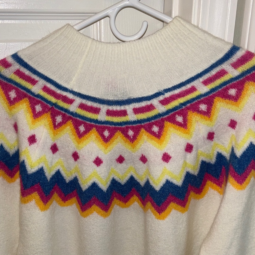 Vince Camuto Cream Multicolor Patterned Mockneck Sweater - Picture 9 of 9